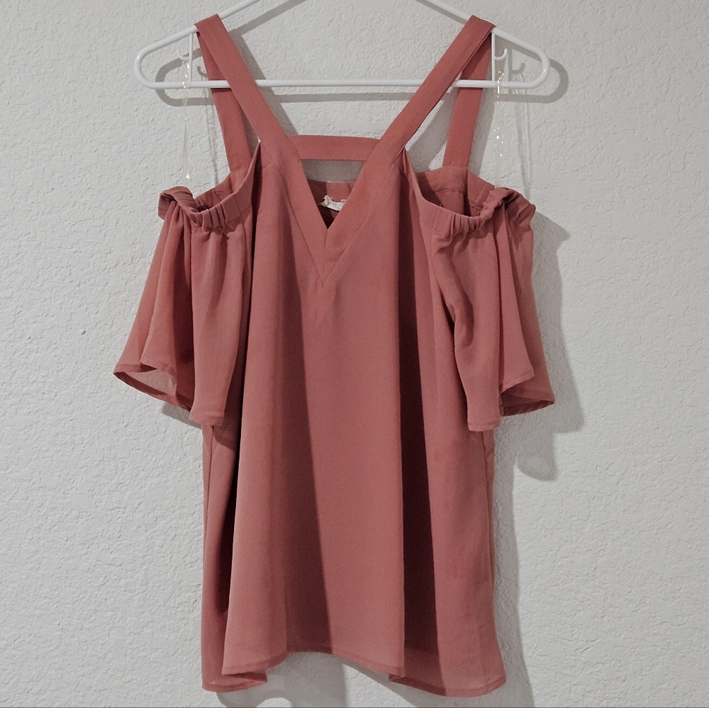 Pink Cold Shoulder Blouse With Halter Neck Size Small